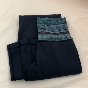 lululemon athletica Black Leggings with Blue Striped Waistband